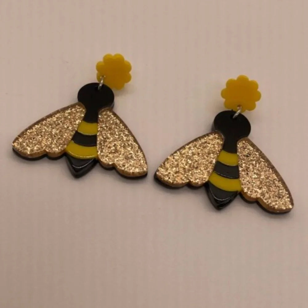⭐️❤️ FREE Bee Shimmer Glitter Bug Boho Peasant Hipster Hippie Art Farm Earrings